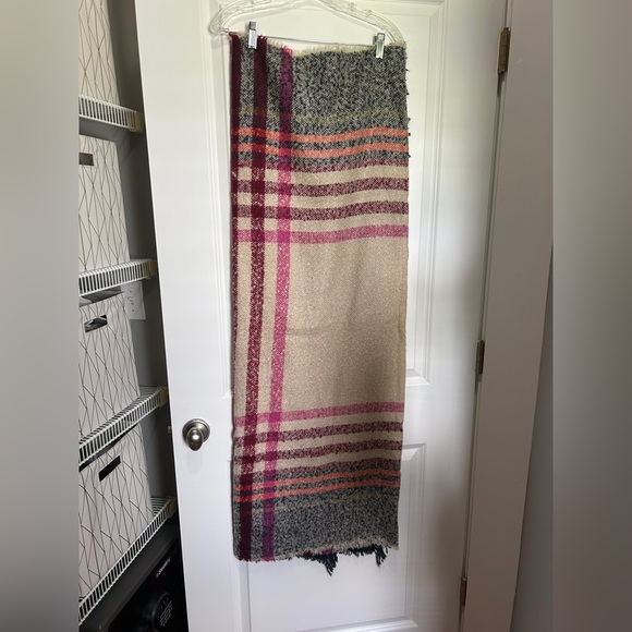 Plaid Wool Scarf in Pink and Gray - Picture 1 of 3